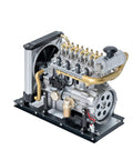 Boss Mini Diesel Engine Model Kit With Real Working OHV Four Cylinder Mechanism Slick Metal DIY Assembly Set Legit Educational Mechanical Engineering Toy For Gearheads And Makers 300 Pieces detailed engine view with realistic components