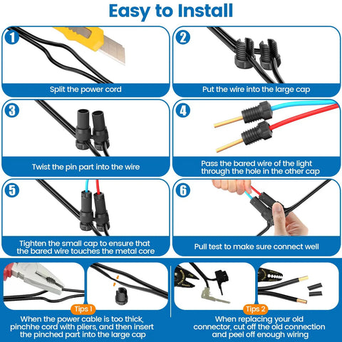 Installation steps for Low Voltage Wire Connectors for Outdoor Landscape Lighting 12 to 18 Gauge Waterproof Quick Lock Connectors