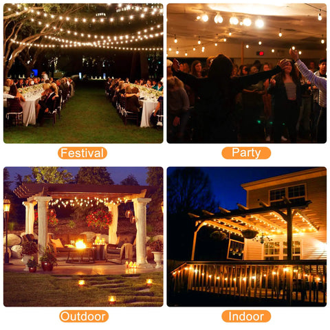 Outdoor String Light Dimmer Switch With 600W Capacity, 100 Foot Remote, Dusk To Dawn Timer, shown in various settings