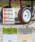 Close-up of 10-inch flat-free wheels on Beast Mode 500 Lbs Garden Cart with puncture-proof and blowout-proof features.