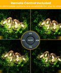 Remote Controlled Outdoor String Lights 150 Feet With 75 Shatterproof LEDs, dimmable settings on greenery background