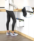 Woman using Eight Pack Heavy Duty Metal Push Latches For Cabinets And Drawers Push To Open Door Latch With Long Stroke Release No Knob Kitchen Cabinet Hardware For Sleek Seamless Closures And Easy Drawer Access in modern kitchen.
