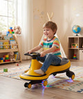 The Totally Hassle Free Wiggle Car For Toddlers With Super Slick Flashing LED Wheels And A Nifty Two In One Swing Design That Twists And Turns Without Batteries Or Pedals, yellow PP frame.