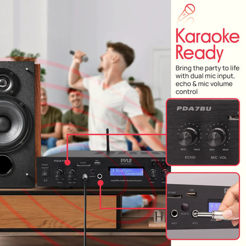 5 Channel Rack Mount Bluetooth Amplifier Receiver For Home Theater And Speakers, Wireless Streaming Power Amp with karaoke features