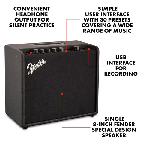 Mustang LT25 Guitar Amplifier 25 Watt Digital Modeling Combo Amp With 8 Inch Speaker, 30 Presets, Color Display, USB