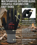 Coated Work Gloves With Spider Grip For Smartphone Use, Breathable Backless Design, shown in camping setting.