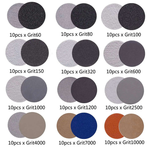 All In One 3 Inch Sanding Discs Set For Rotary Tools With Headlight Restoration Kit, 12 Grit Range From 60 To 10000, 120 Pcs Pro Grade