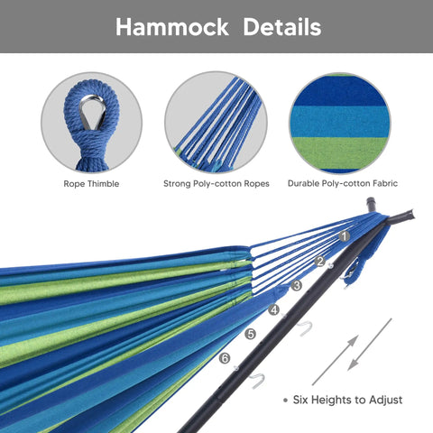 2 In 1 Hammock Chair With Stand For Relaxation Heavy Duty 475 Lbs Capacity Convertible Two Person Hammock Set In Blue Stripe Patented Design