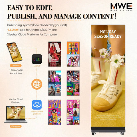 No Sweat Setup 80 Inch P1.86 Led Digital Signage Display With Smart Publishing Suite And Rugged Flight Case Foldable Ad Kiosk Video Wall showing content management options.