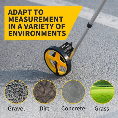 Measuring Wheel For Meters With Carrying Bag Telescopic Design And Reset Button Plus Starting Point Arrow on different surfaces