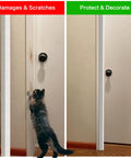 Before and after showing scratches on a door versus protected with Heavy Duty Self Adhesive Wall Corner Protectors.