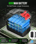 6000mAh battery with 15-cell power for the Cordless Leaf Blower Turbo Jet Power, Lightweight Handheld Design That Is Super Handy
