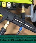 No-Fuss M22 To 3 Eighths Inch Quick Hose Connect Kit For Pressure Washers, shown installed on Sun Joe SPX3000 washer