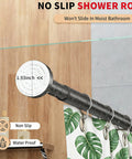 Black Stainless Steel Shower Curtain Rod 34 To 66 Inches Adjustable Tension Rod No Drilling No Rust Non Slip displayed in bathroom