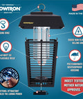 Outdoor Bug Zapper For 1 Acre Coverage With Powerful 40W Bulb And 5600V Instant Kill Grid, featuring durable polycarbonate housing.