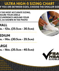 Sizing chart and ankle measurement guide for Rigid Ankle Brace For Daily Stability To Combat Chronic Instability Fits Work Boots and Hiking Boots.