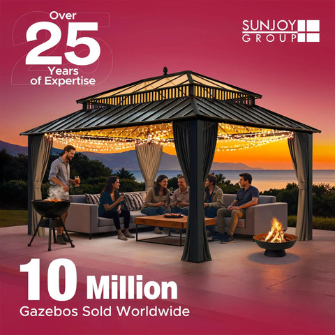 9 Ft By 9 Ft Soft Top Gazebo With 2 Tier Canopy Roof No Fuss Setup Durable Steel Frame Easy Tension Adjustment Ceiling Hook Mosquito