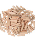 Wood Dowel Pins 6mm By 20mm One Quarter Inch By Three Quarter Inch Straight Fluted Dowels For Crafts And Furniture Making Your Go To For Quick Assembly And Strong Joints Cabinetry And DIY Projects Pack Of 100 displayed in a pile.