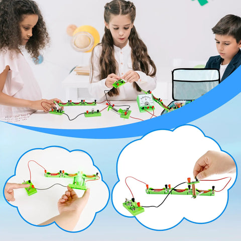 Children using Awesome Hands On Electricity And Magnetism Science Kit For Kids And Students Basic Circuit Learning Starter STEM Set