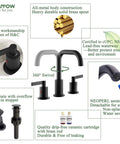 Matte Black 8 Inch Widespread Bathroom Sink Faucet With Pop Up Drain Modern High Arc Two Handle Vanity Faucet 360 Degree Swivel Brass Spout Drip Free Ceramic Cartridge All Metal Body For Ultimate Water Flow with labeled features