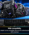 Motherboards with 90 Degree ATX 24 Pin ARGB Right Angle Female To Male Adapter For Mini ITX Builds, 5V 3 Pin Sync Motherboard Power Connector