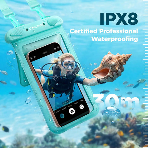 Waterproof Phone Pouch 2 Pack Up To Eight Point Eight Inches Double Bag IPX8 Case Built For Outdoors snorkeling underwater.