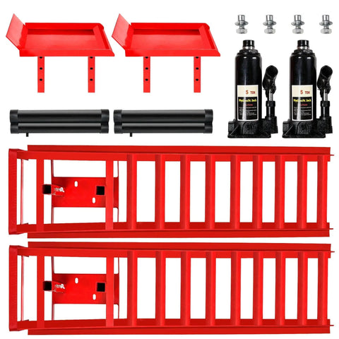 Two Pack Heavy Duty Hydraulic Car Ramps With 11,060 Lbs Capacity Adjustable Lift Height 9.84 To 14.96 Inches Portable Vehicle Ramps For Oil Changes Home Garage Setup And Auto Repair
