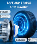 Rear Wheel Bearing Hub Assembly 512217 Compatible With Pontiac Vibe Scion Tc Toyota Celica Corolla Matrix Prius Premium Replacement With High Strength GCr15 Bearing Hub For Durable Performance visible next to a glowing tire with stability icons.