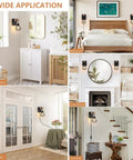 Killer Plug In Wall Sconces Set Of Two With Vintage Wood Accents And Matte Black Bases showcased in various home settings.