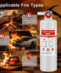 Four Pack Of 2.5 Lb Abc Dry Chemical Fire Extinguishers Rated 1A 10B C showing types A, B, and C fire hazards with instructions.