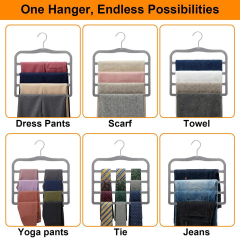 Slick Pants Hangers Space Saving Two Pack Multi Tier Closet Organizers Grey Heavy Duty Wardrobe Game Changer Compact Vertical Rack For Small Spaces Ultimate Closet Flex Setup