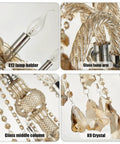 Detailed view of parts of 6 Light Crystal Chandelier With Metal Frame And Six Arms Vintage Candle Style Pendant Ceiling Light Cognac Finish