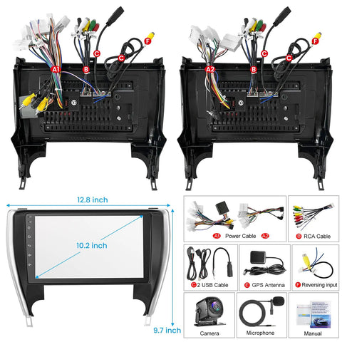 Camry 2015 2016 2017 Android 13 Car Stereo With 10.2 Inch Touch Screen Wireless CarPlay And Android Auto Bluetooth 5.2 wiring details