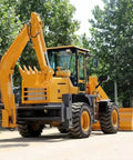 Backhoe Loader Set For Landscaping This Beast Mode Compact Tractor Excavator Combo Brings Two Point One Meter Digging Depth With Multi Attachments And Flexible Configurations Ready For Any Job Site viewed from side angle