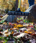 All Purpose Shrub Rake With A 36 Inch Lightweight Fiberglass Handle And A 9 Inch Steel Tine Head used for raking leaves