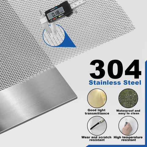 Heavy Duty 304 Stainless Steel Window Screen Roll 47 Inch By 100 Feet For Doors Patios Pets Vents And Porches DIY Mesh Replacement 20 Mesh Silver Weatherproof Easy To Fit Pro Grade with digital caliper and product features.