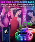 Party scene with people dancing and colorful 130Ft LED Strip Lights For Bedroom With App Control, Music Sync, Color Changing LED Strips