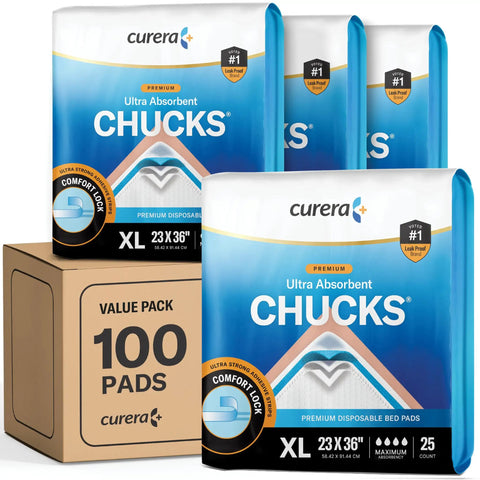 Ultra Absorbent 23x36 Incontinence Underpads with Adhesive Strips, Extra Large Chux Pee Pads for Home, Care Facility, and Pet Training, Premium Disposable 100-Count Bulk Pack for Hospital Grade Protection.