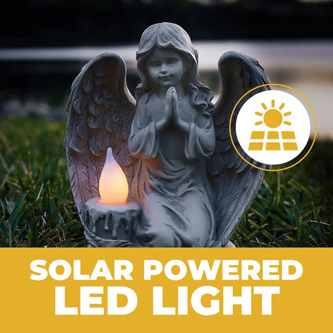 Watching Over Us Praying Angel Solar Garden Light LED Outdoor Decor For Home Patio And Yard in grass at dusk