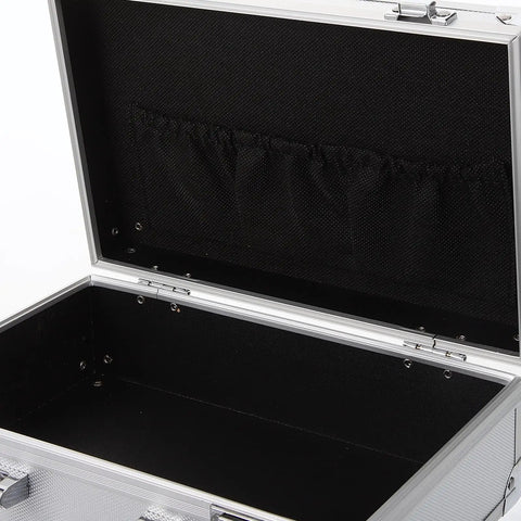 Rugged Aluminum Alloy Tool Case With Sturdy Carry Handle For Mechanics And Weekend Warriors Solid Locking Design open interior with black lining