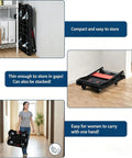 Heavy Duty Folding Hand Truck Dolly With Ergonomic Grip 330 Pound Capacity Rust Resistant Aluminum Frame Portable Moving Cart stored compactly in a home.