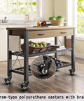 Heavy Duty Polyurethane Caster Wheels With Brake Set Of Four on kitchen cart with crops, showcasing screw-type design.