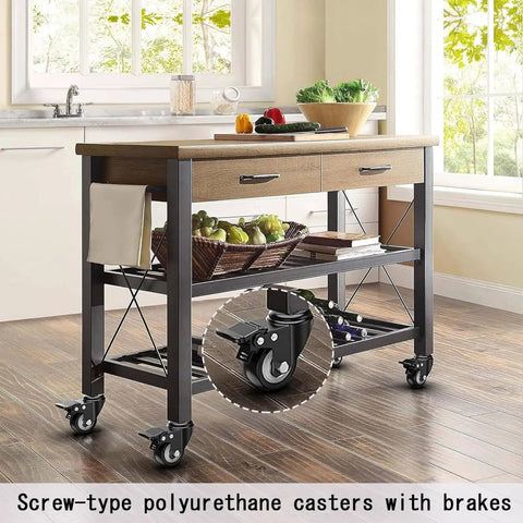 Heavy Duty Polyurethane Caster Wheels With Brake Set Of Four on kitchen cart with crops, showcasing screw-type design.
