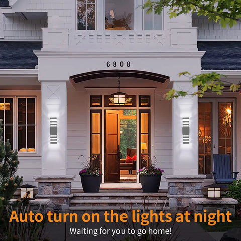 Dope Modern Outdoor Wall Light Dusk To Dawn Waterproof Porch Fixtures With Up Down Dual Head E27 Exterior Lighting For Front Door Balcony And Garage Silver 2 Pack