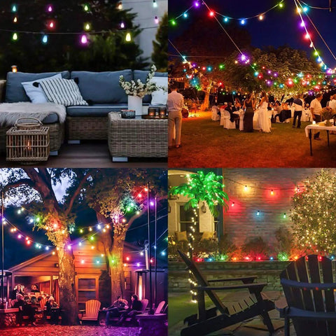 Multicolor Outdoor String Lights 100Ft LED Patio Lights With 55 Shatterproof Edison Bulbs Rainbow Colors illuminating outdoor spaces