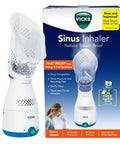 Plug In Non Medicated Steam Inhaler For Sinus Relief And Congestion next to packaging showing benefits and VapoPad included