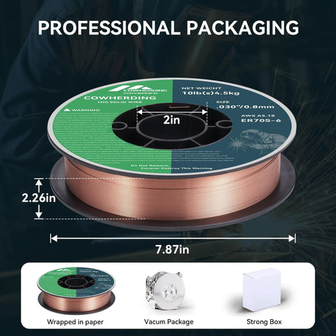 Solid MIG Welding Wire ER70S6 0.030 Inch 10 Pound Spool For Mild Steel With CO2 Shielding Arc Stable MIG Wire packaging
