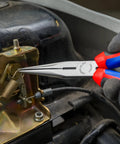 Long Nose Pliers With Cutter Eight Inch Heavy Duty Multi Component Multi Color Set With Color Coded Comfort Handles used on machinery