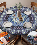 Durable Waterproof Round Tablecloth For 36 To 44 Inch Tables Vinyl Indoor Outdoor Fitted Cover For Dining Kitchen Patio
