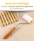 Pro Grade Honey Uncapping Roller Tool for Beekeepers with Sharp Plastic Prongs and Easy Grip Handle on beige cloth
